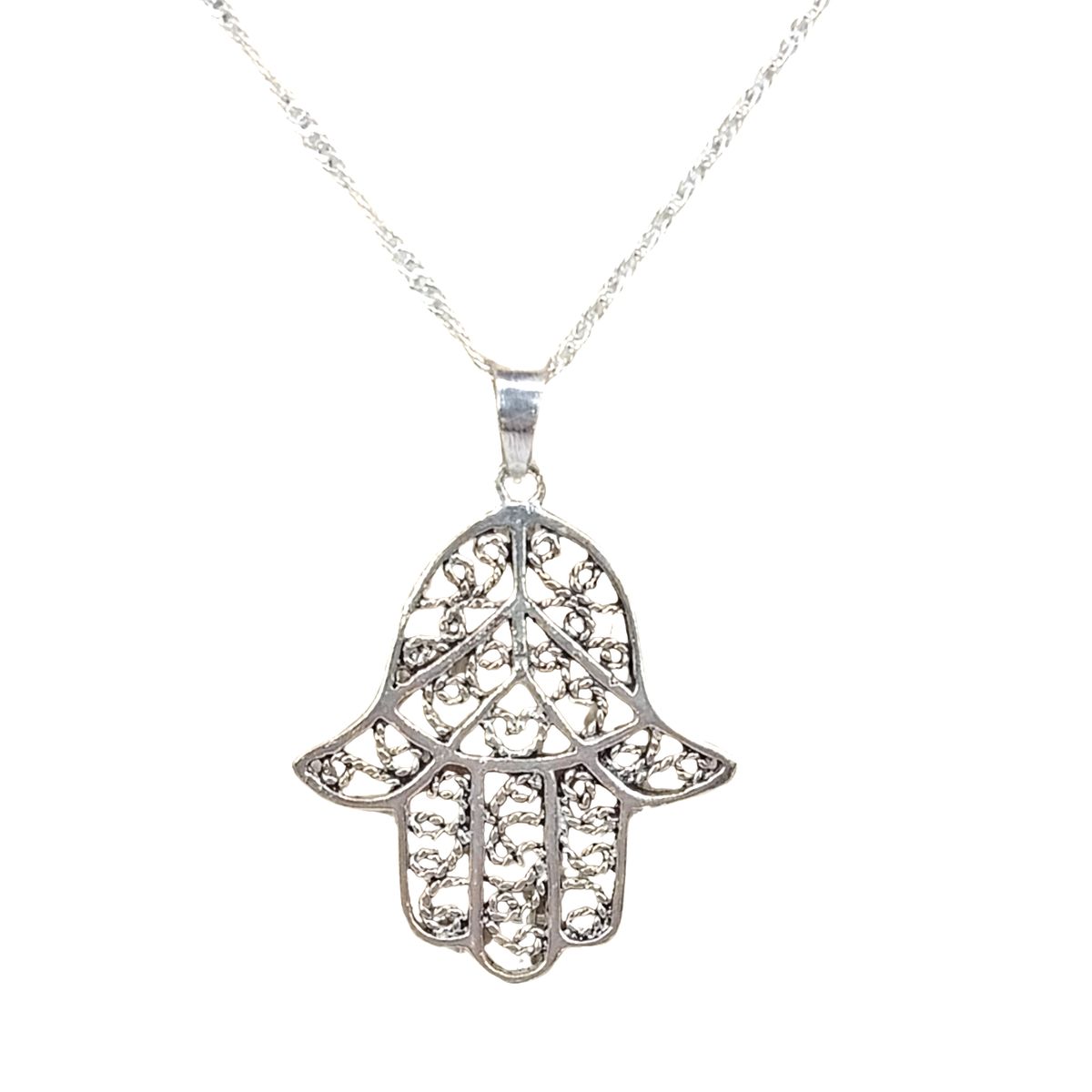 GENERICO - Collar Mano de Fátima Hamsa Plata Talismán de Protección