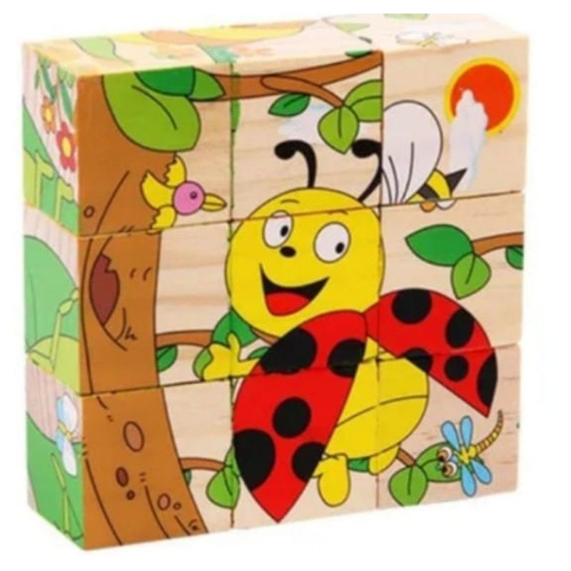 GENERICO - Juego cubo didácticos de madera 9 piezas 10.5 x 10.5cm