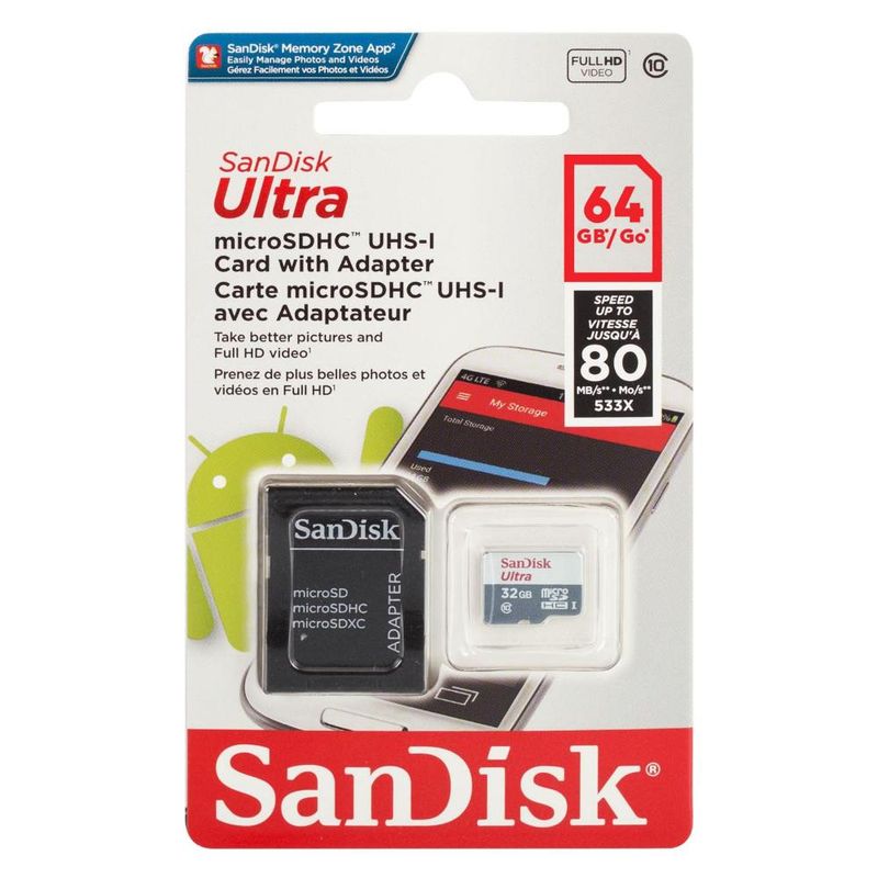 PHILCO - Tarjeta MicroSD SanDisk 64GB Clase 10 con Adaptador