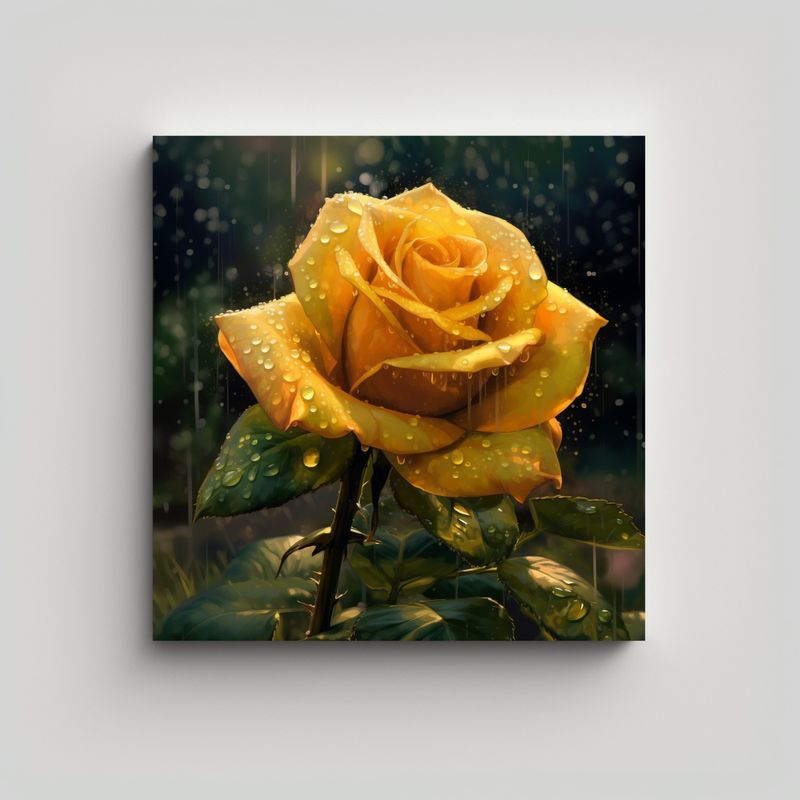 GENERICO - Cuadro Vitalidad Calida Rosa Amarilla Con Rocío 60x60 Cm