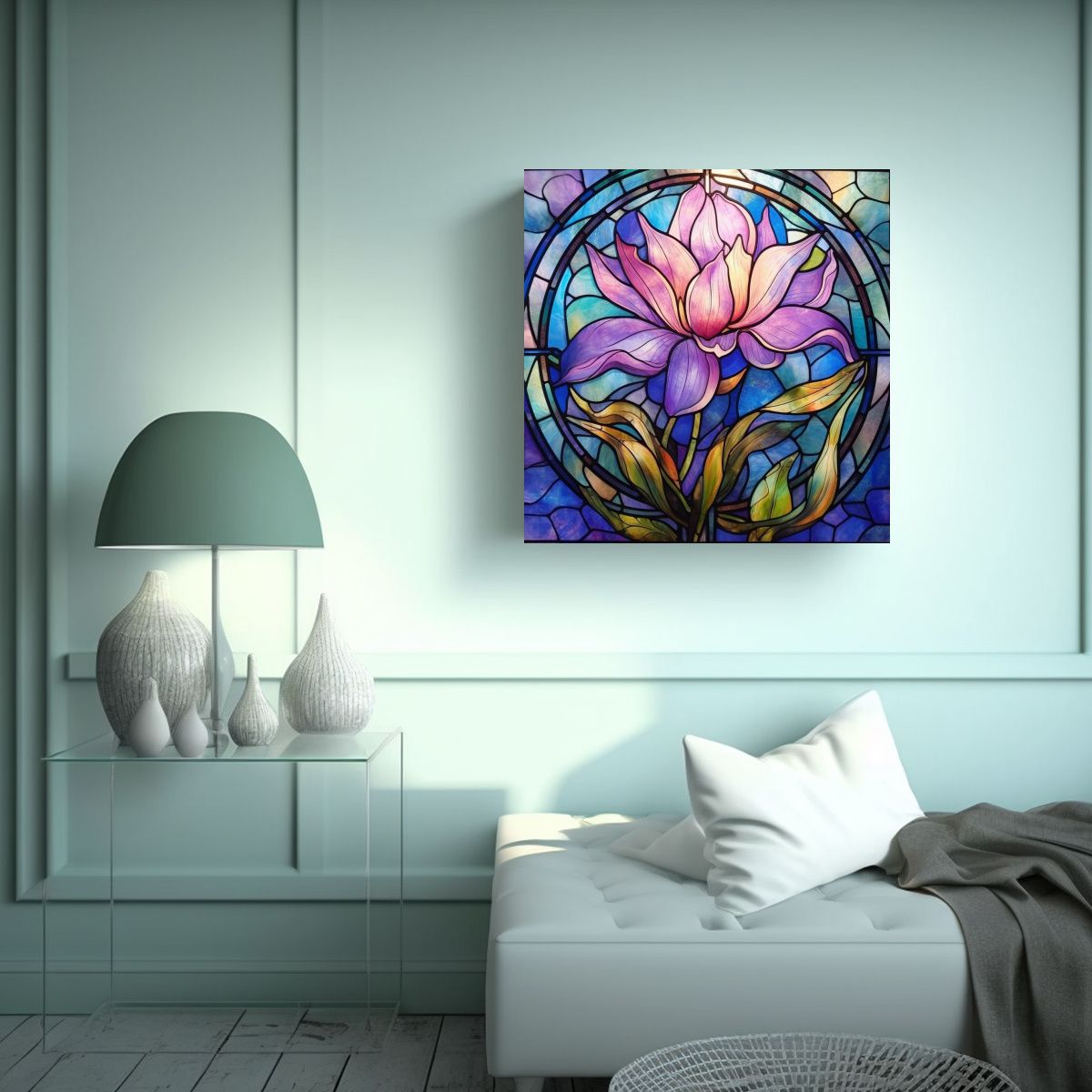 GENERICO - Cuadro De Vidrio Manchado Y Lienzo Duradero De 40x40 Cm