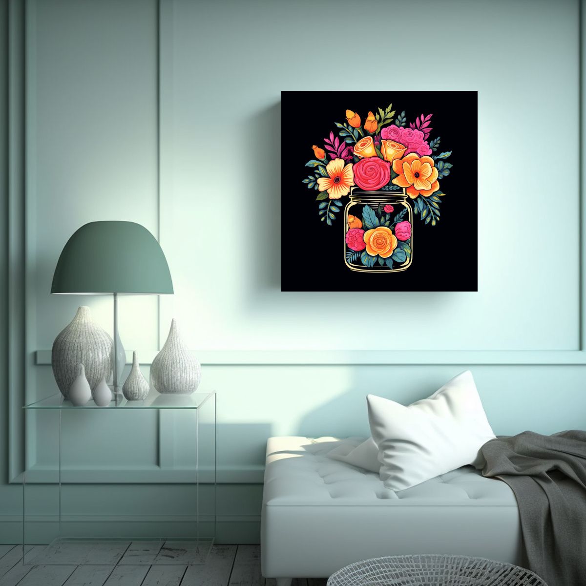 GENERICO - Cuadro Vanguardista De Jarra De Flores En Vector 50x50 Cm