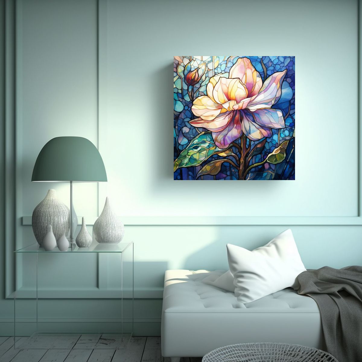 Cuadro Moderno Artesanal De Hada Floral En Vitral 70x70 Cm, marca GENERICO - Foto 2