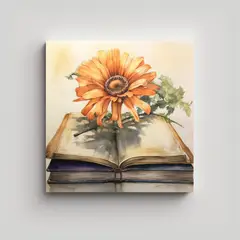 GENERICO - Cuadro De Lectura De Verano Con Flores Acuarela 60x60 Cm