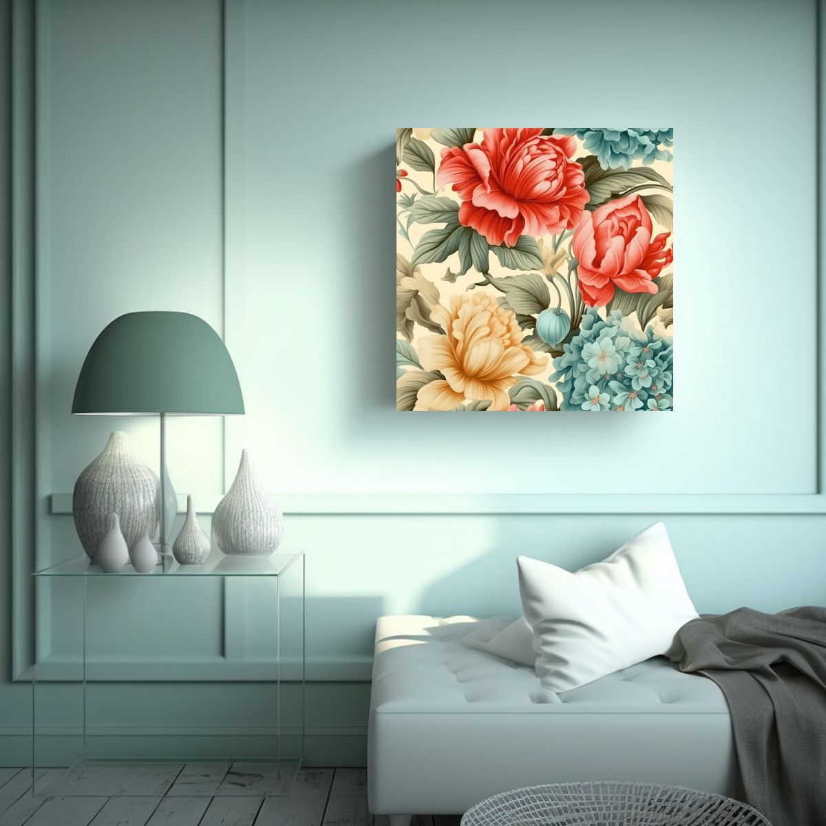 GENERICO - Cuadro Antiguo Estilo Elegante Con Flores De 50x50 Cm