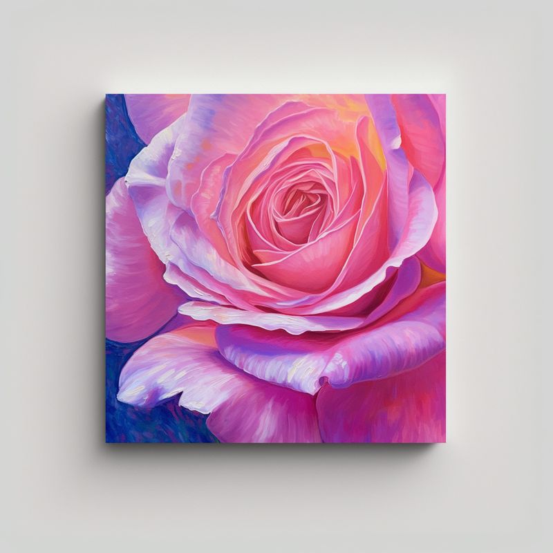GENERICO - Composición De Rosa Rosa En Pintura Acrílica 80x80 Cm