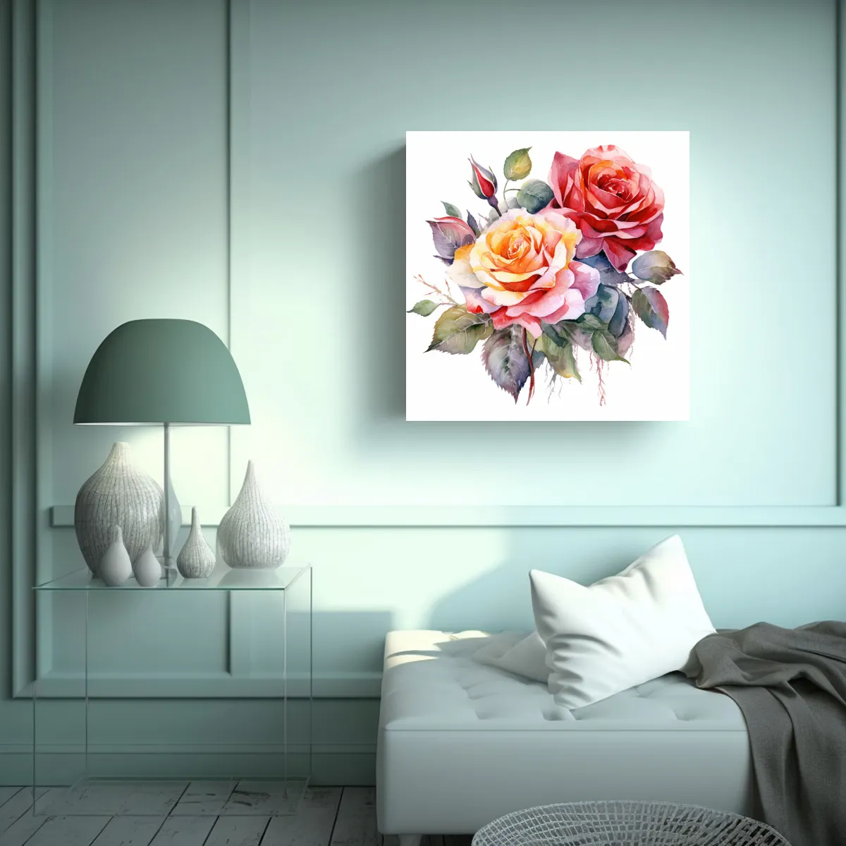 GENERICO - Clipart Acuarela De Ramo De Rosas En Bastidor 40x40 Cm