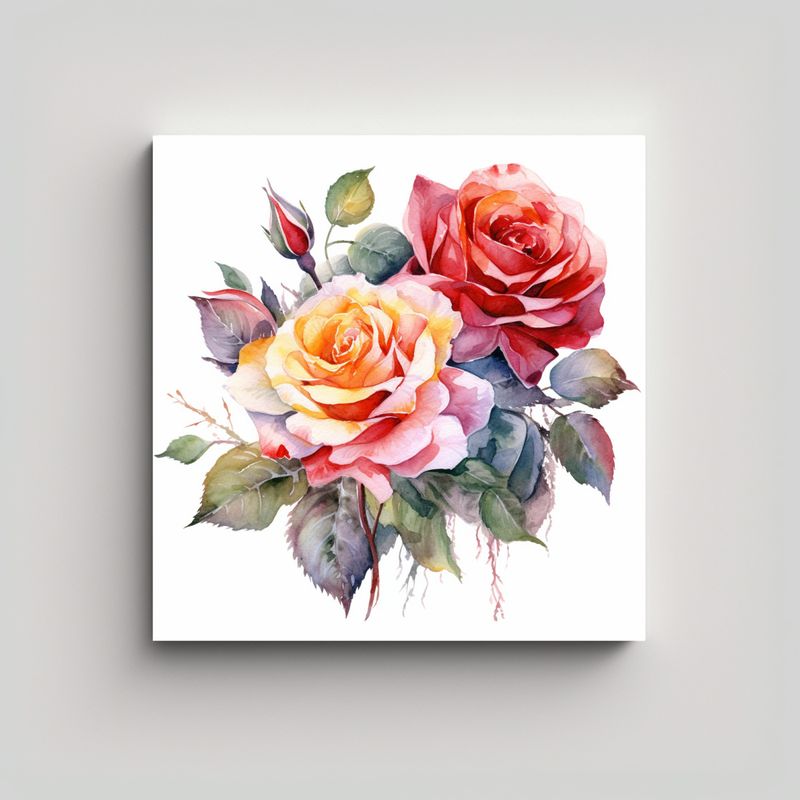 GENERICO - Clipart Acuarela De Ramo De Rosas En Bastidor 30x30 Cm