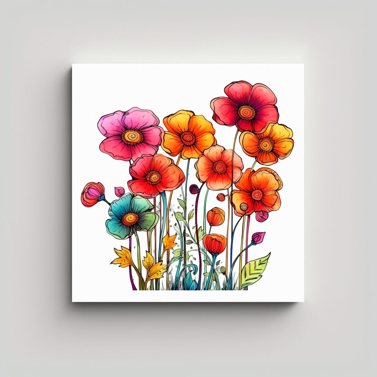 GENERICO - Cuadro Único De Flores Cartoon En Tela Con Finas 30x30 Cm