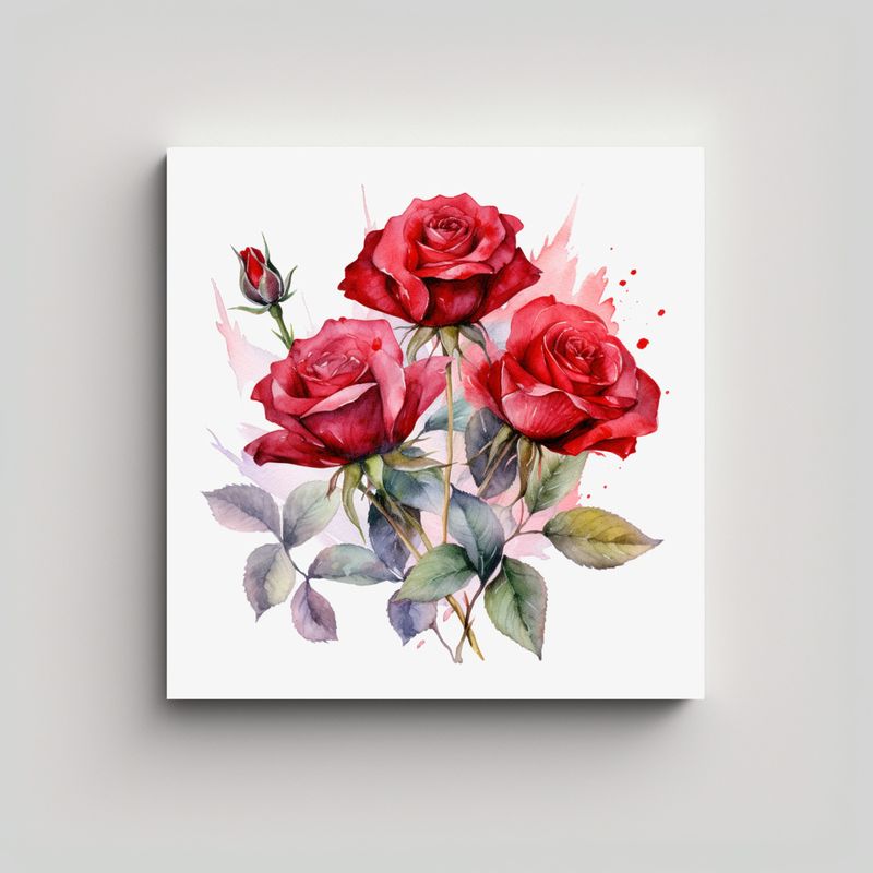 GENERICO - Composición De Movimiento Y Ramo De Rosas Rojas 90x90 Cm