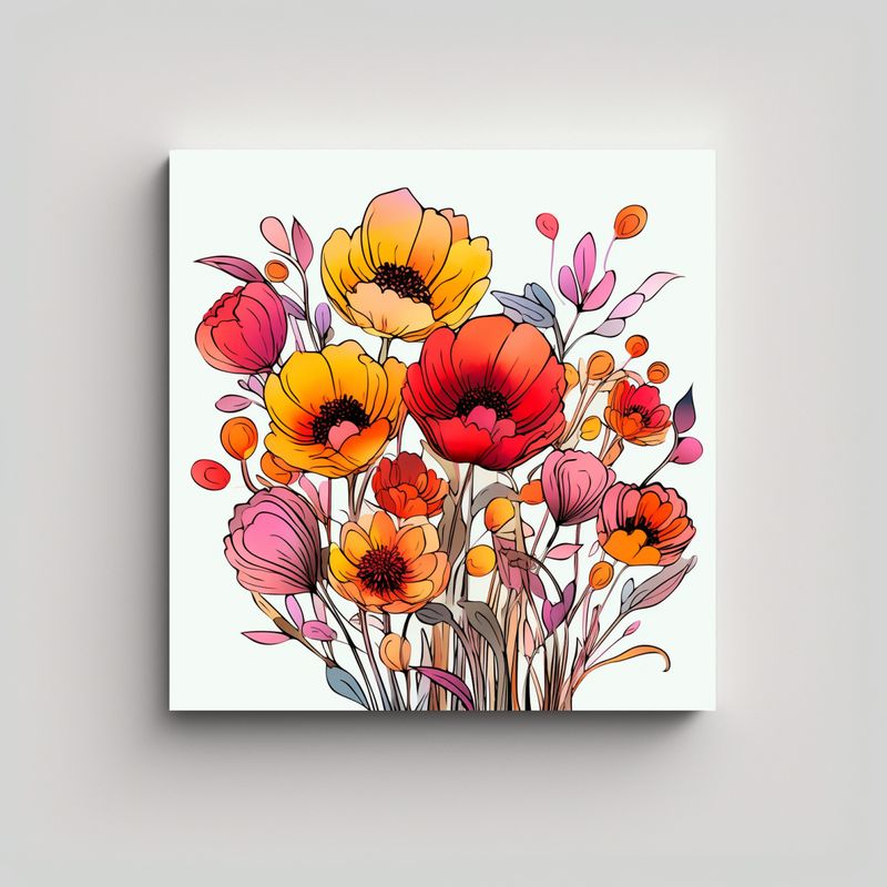 GENERICO - Composición Intensa De Flores Cartoon En Rosa 80x80 Cm