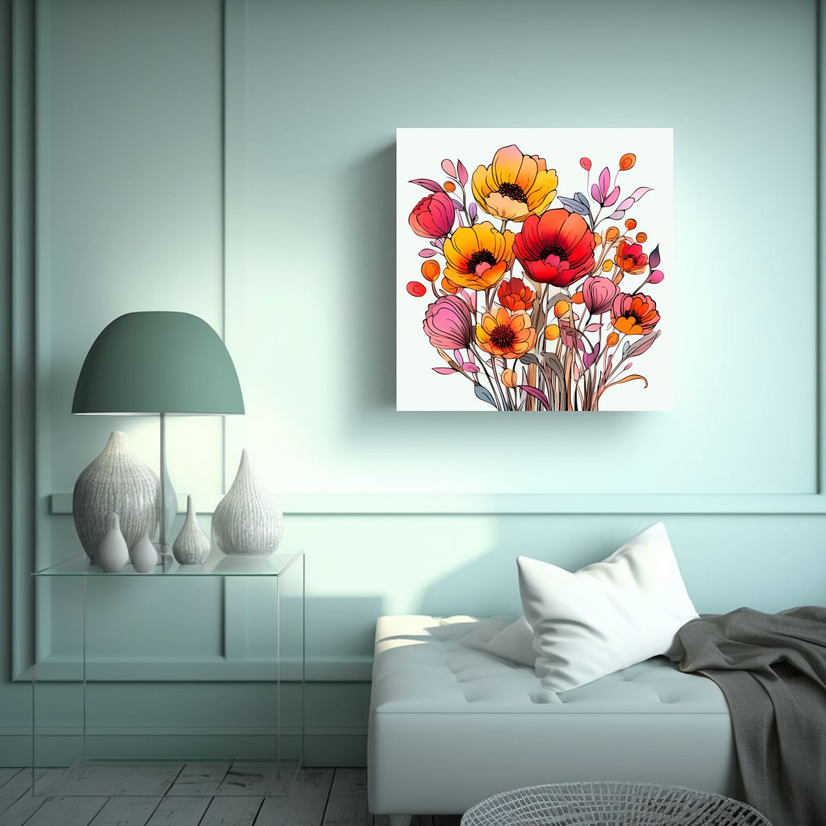 GENERICO - Composición Intensa De Flores Cartoon En Rosa 50x50 Cm