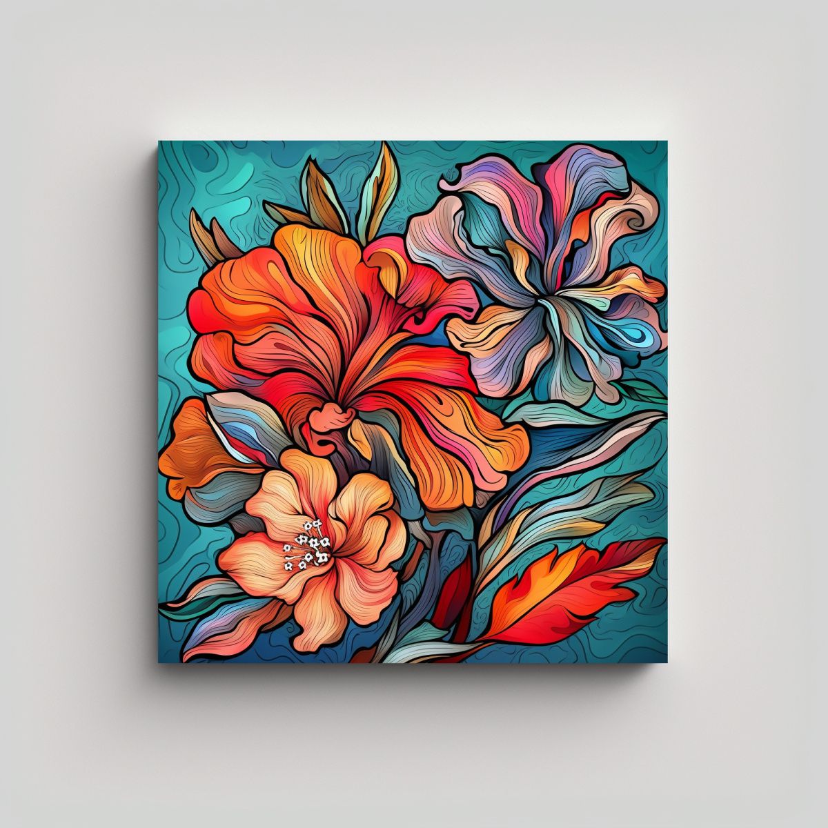 GENERICO - Impresión Brillante En Lienzo De Flores Acuarela 50x50 Cm