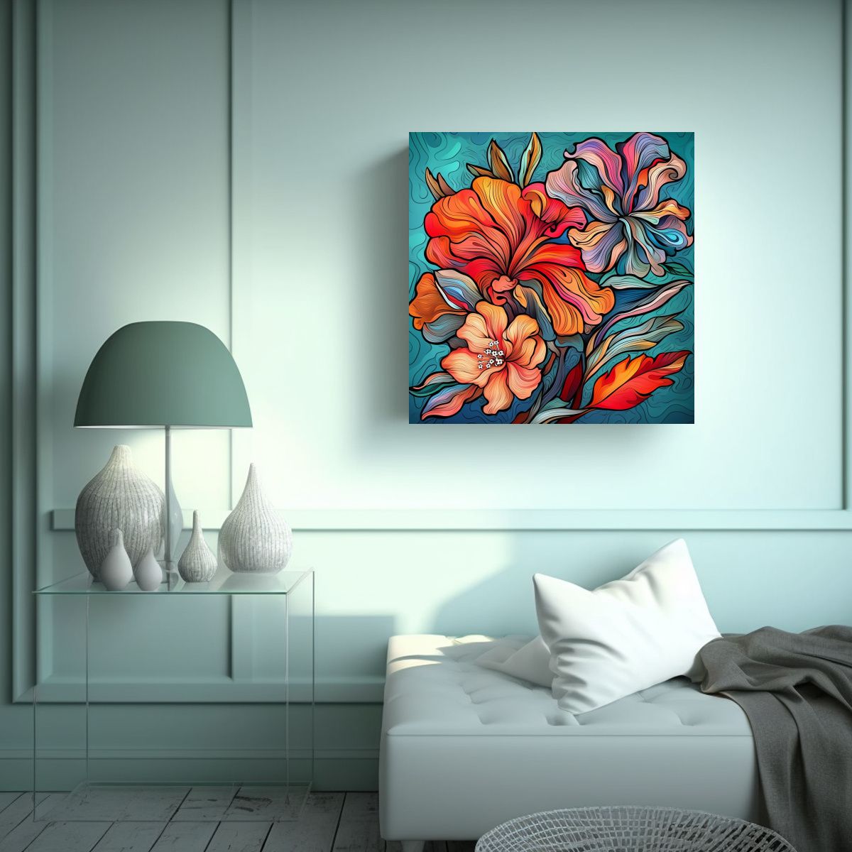 GENERICO - Impresión Brillante En Lienzo De Flores Acuarela 50x50 Cm