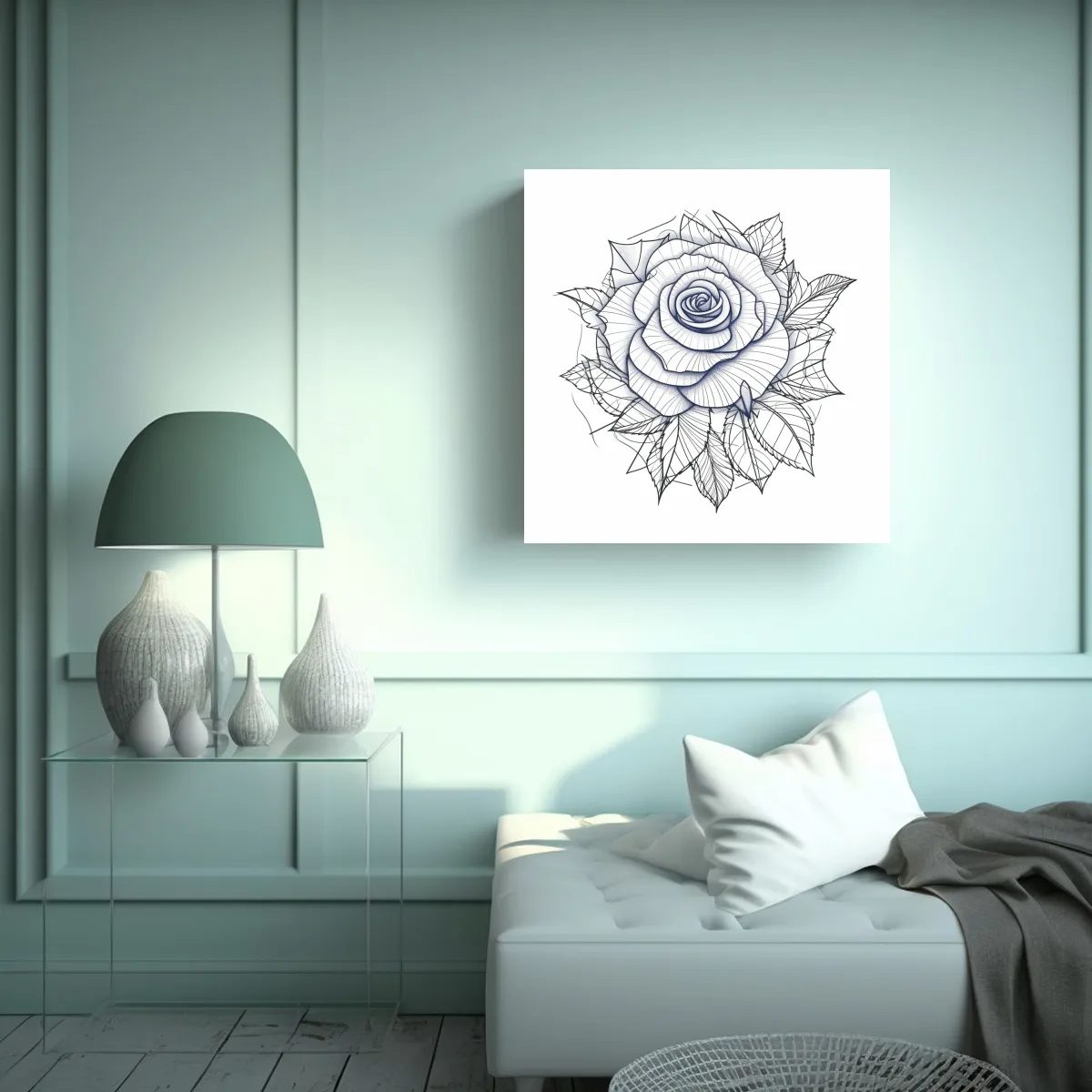 GENERICO - Cuadro Decorativo Rosa Geométrica En Línea Fina 50x50 Cm