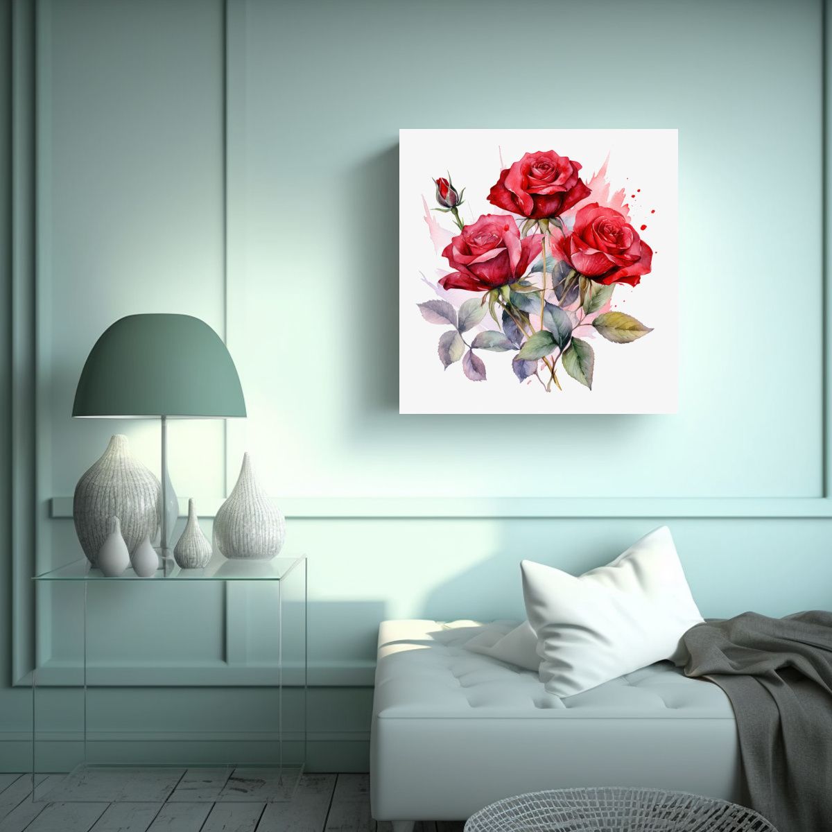 GENERICO - Composición De Movimiento Y Ramo De Rosas Rojas 40x40 Cm