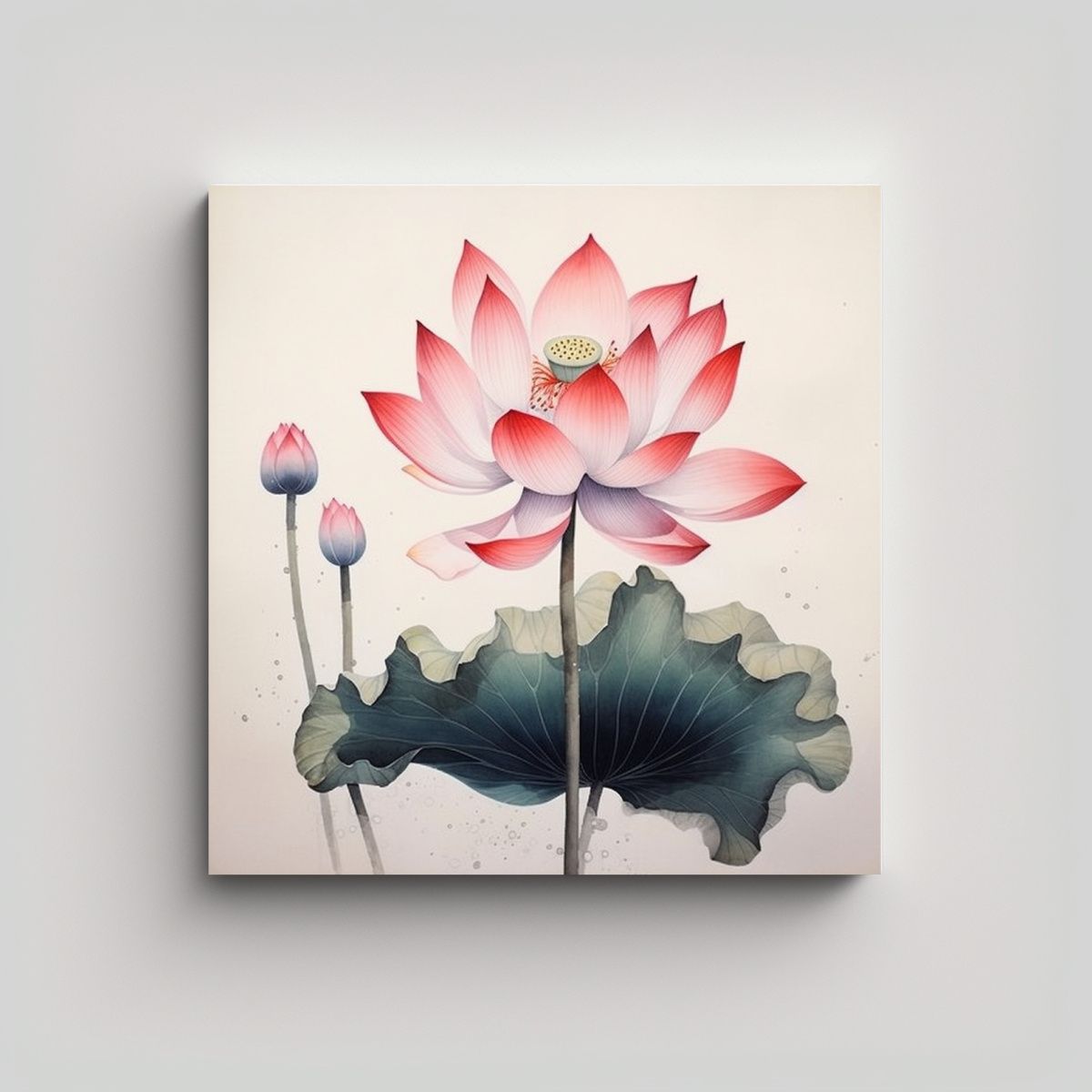 GENERICO - Arte Gráfico Vintage Con Detalles De Loto En 60x60 Cm