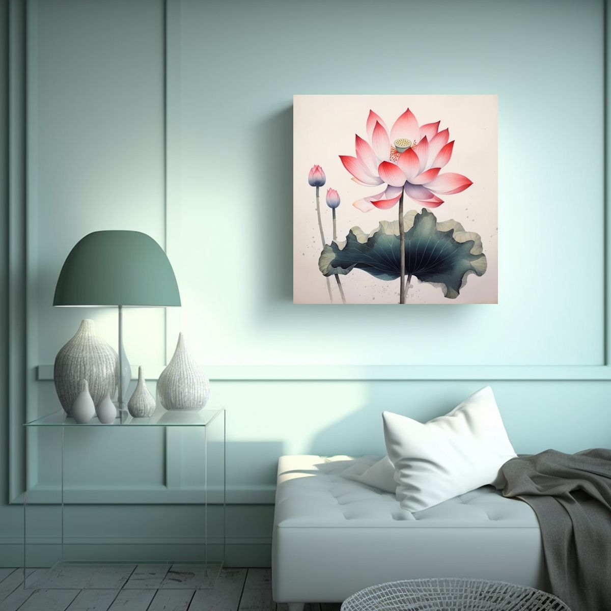 GENERICO - Arte Gráfico Vintage Con Detalles De Loto En 60x60 Cm