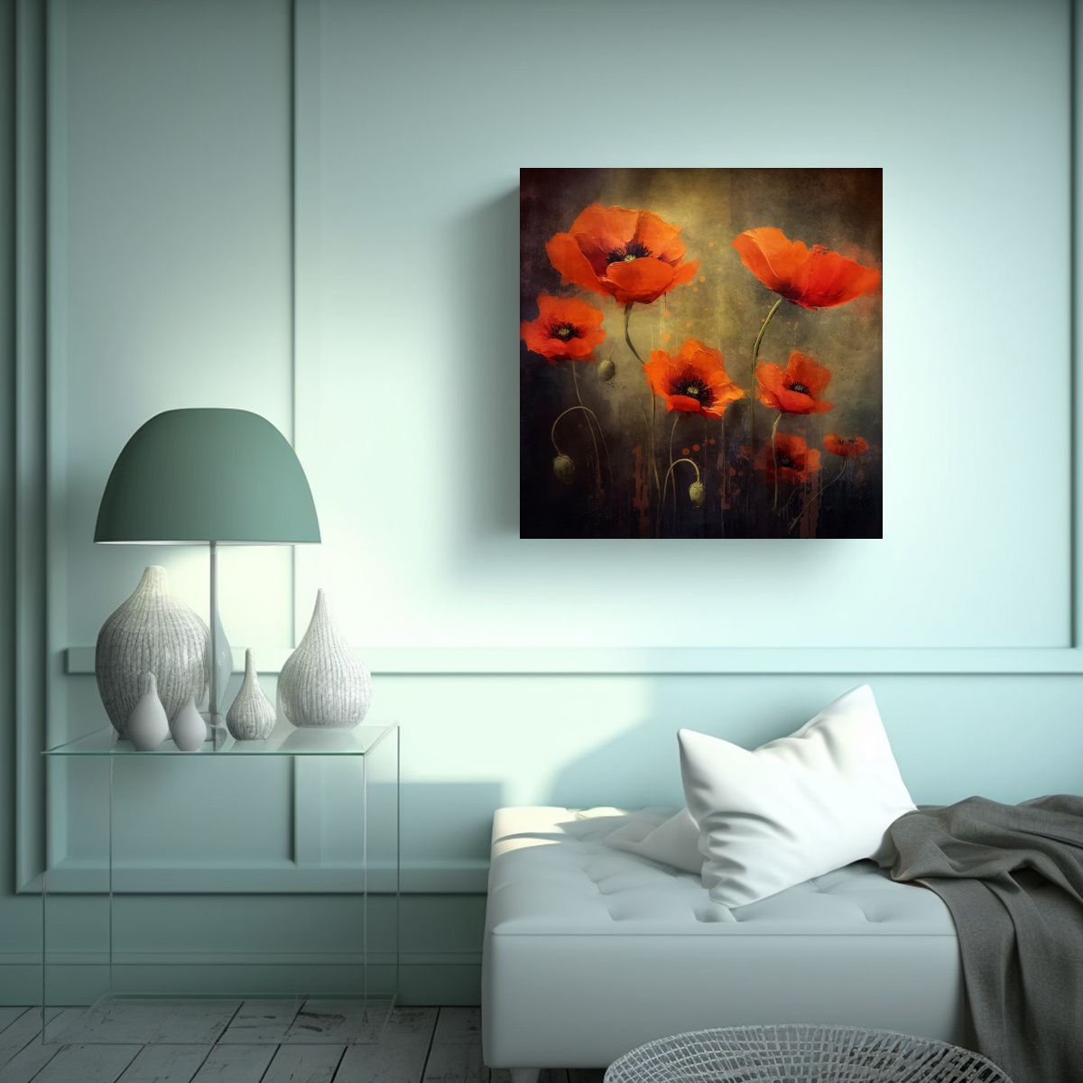 GENERICO - Inspiración De Lienzo Arte Gráfico De Amapolas 70x70 Cm