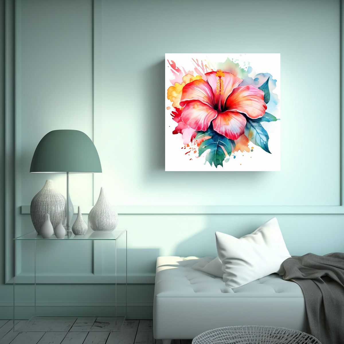 GENERICO - Cuadro Decorativo Tropical Con Flor Acuarela Para 60x60 Cm