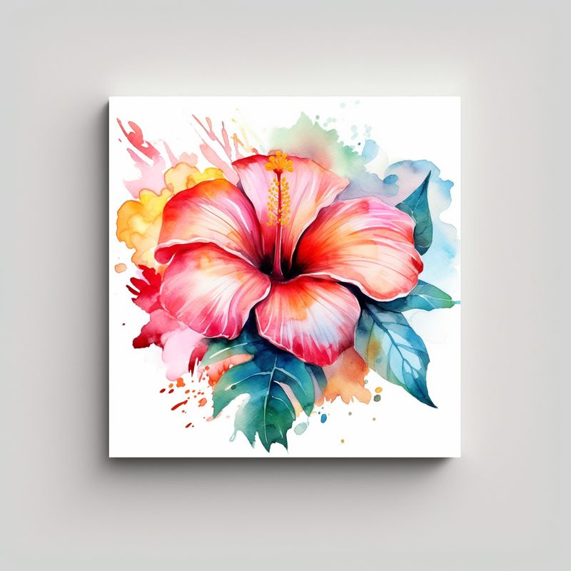GENERICO - Cuadro Decorativo Tropical Con Flor Acuarela Para 30x30 Cm