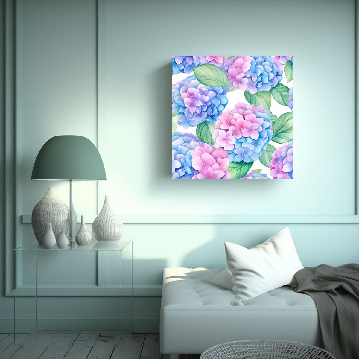 GENERICO - Patrón Vibrante De Hidrangea En Cuadro Moderno 30x30 Cm