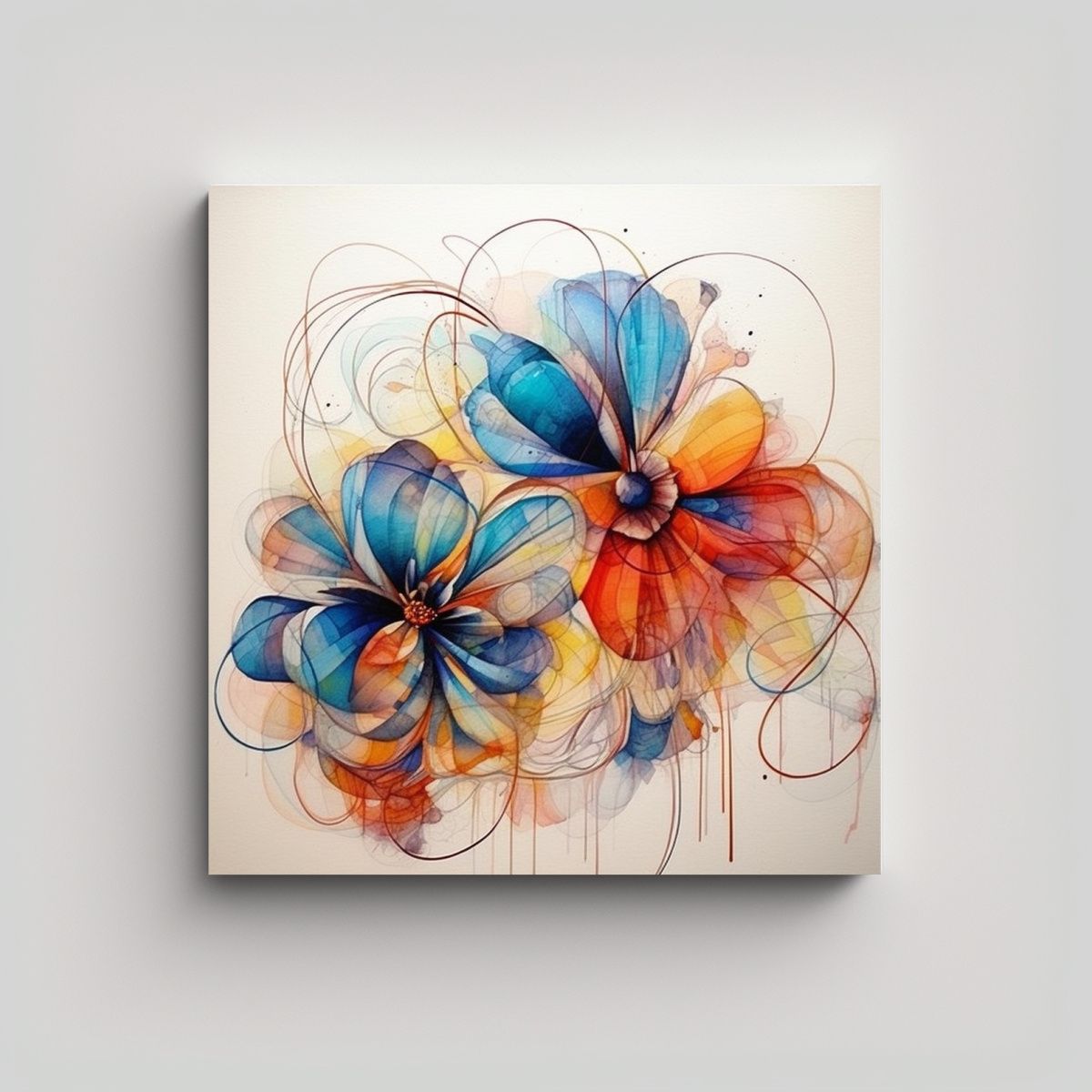 GENERICO - Cuadro Decorativo Abstracto De Flores En Acuarela 70x70 Cm