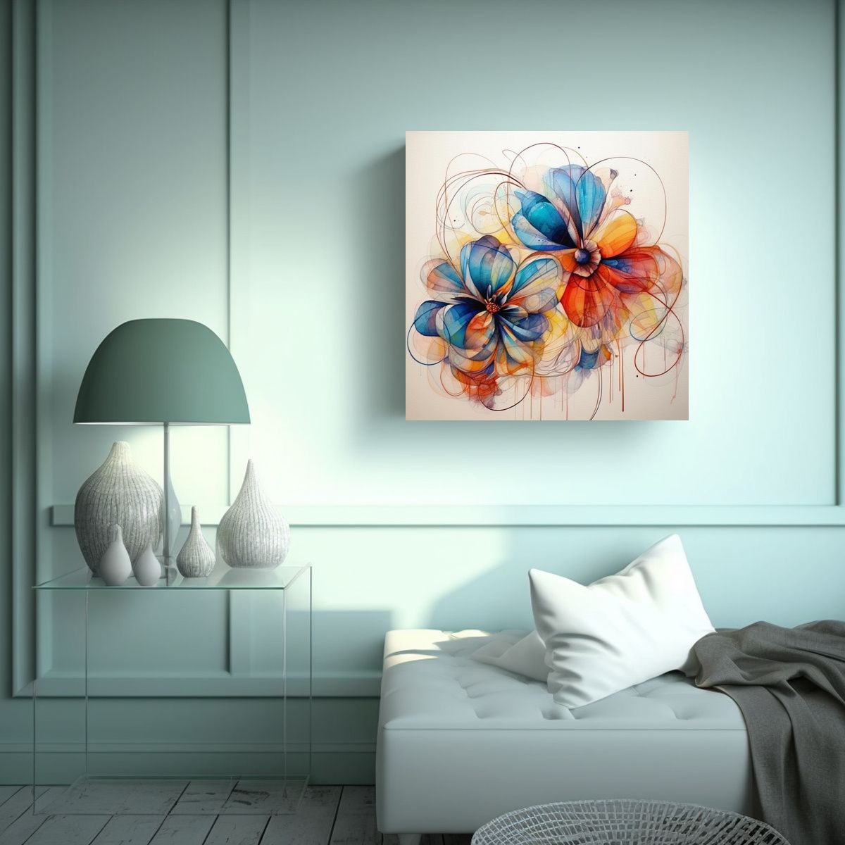 GENERICO - Cuadro Decorativo Abstracto De Flores En Acuarela 70x70 Cm
