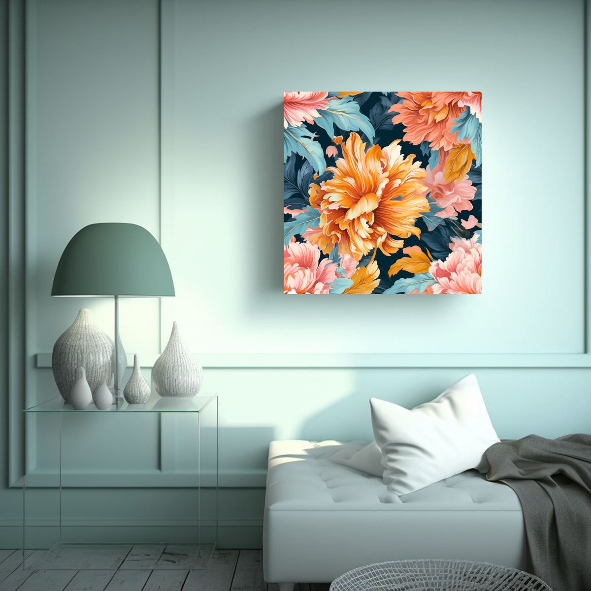 GENERICO - Arte Moderno Con Patrón Floral Grande Para 40x40 Cm