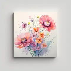 GENERICO - Cuadro Moderno De Vitalidad Con Flores Acuarela 30x30 Cm