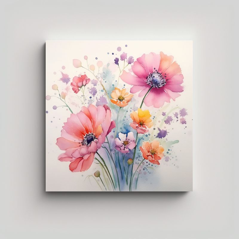 GENERICO - Canva Moderno Con Flores Acuarela Personalidad Y 80x80 Cm