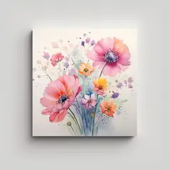 GENERICO - Canva Moderno Con Flores Acuarela Personalidad Y 50x50 Cm.