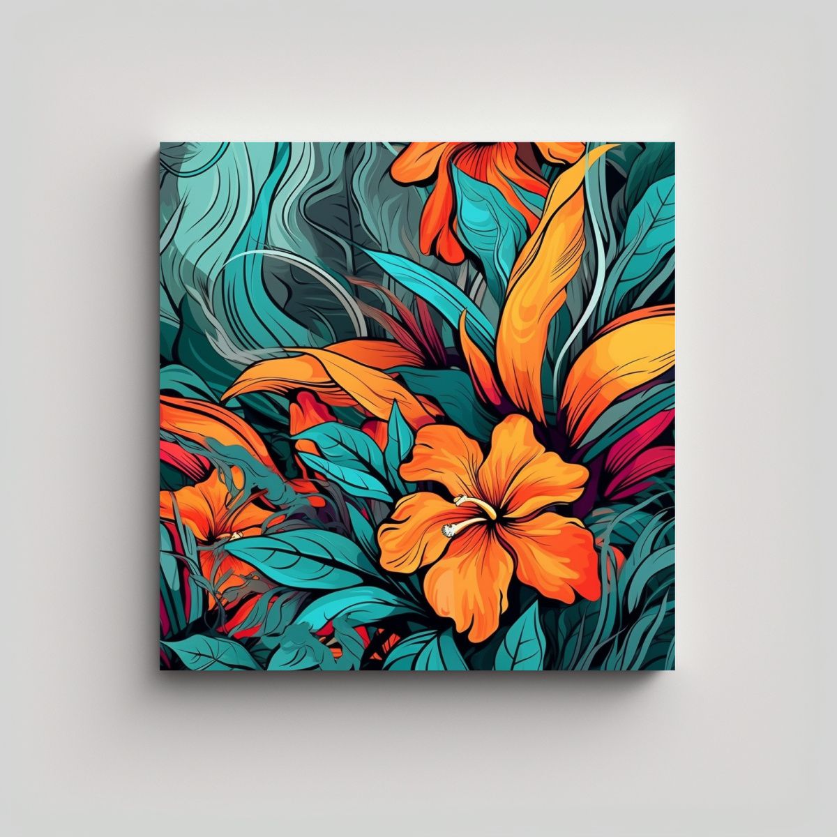 GENERICO - Cuadros Modernos Simétricos De Plantas Y Flores 80x80 Cm