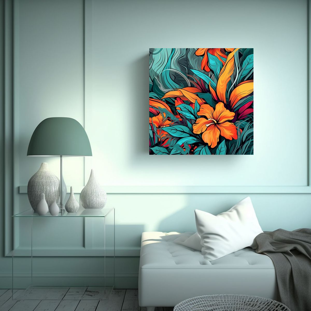 GENERICO - Cuadros Modernos Simétricos De Plantas Y Flores 80x80 Cm