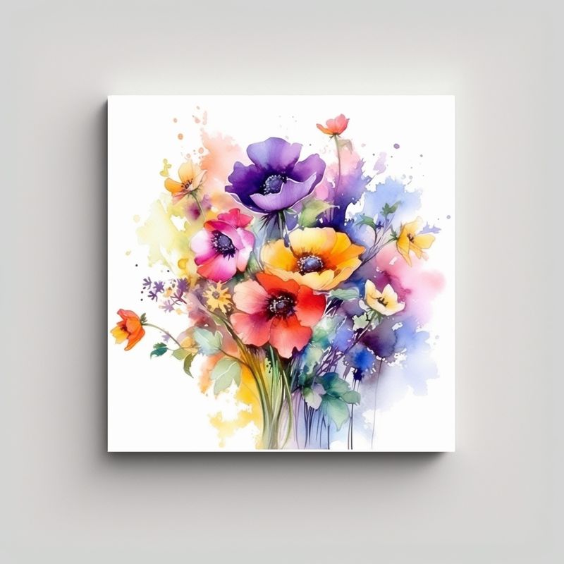 GENERICO - Cuadros Decorativos De Flores En Acuarela Y Arte 90x90 Cm