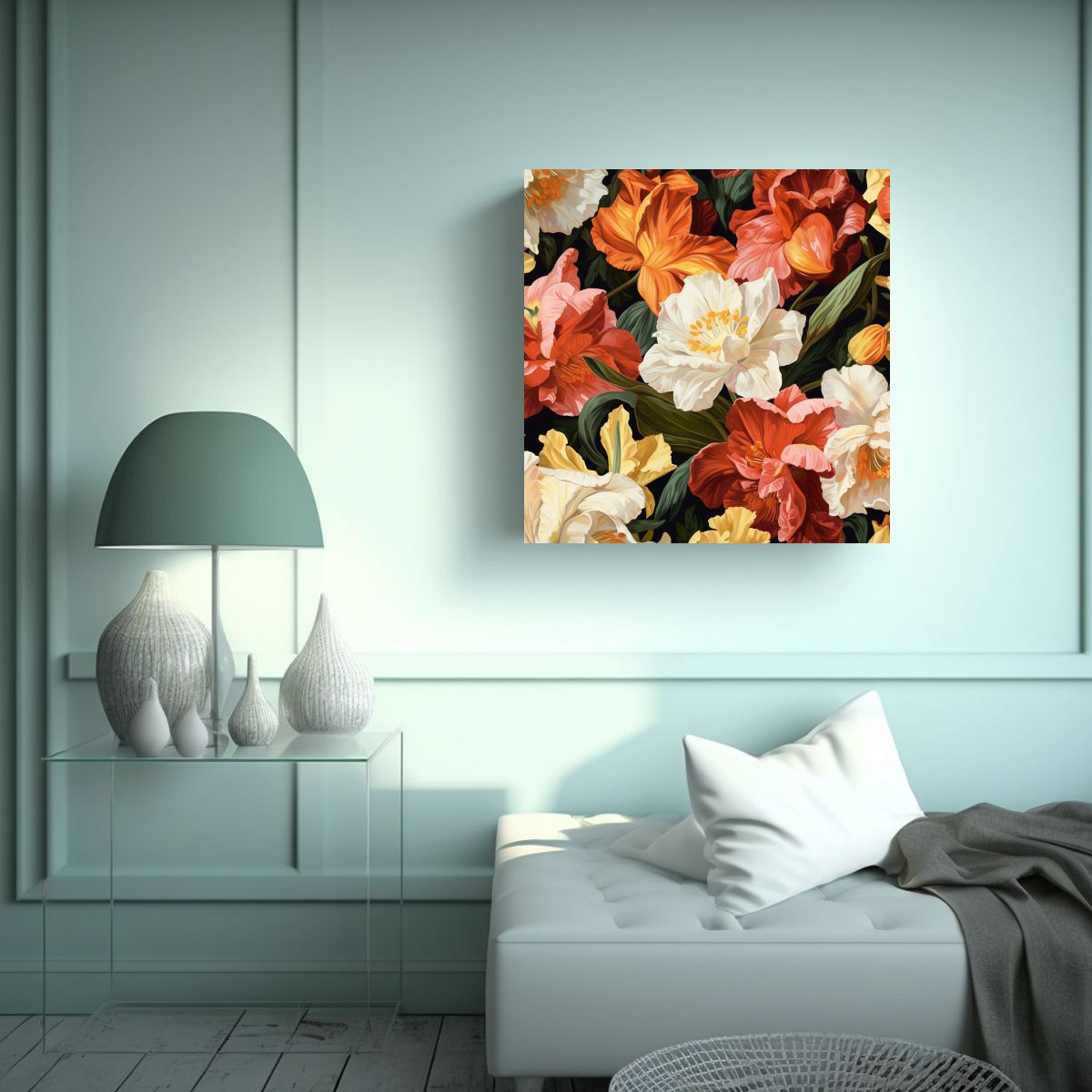 GENERICO - Cuadro Único Con Patrón Intenso De Flores 50x50 Cm