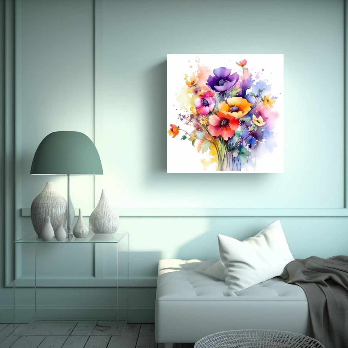 GENERICO - Cuadros Decorativos De Flores En Acuarela Y Arte 40x40 Cm