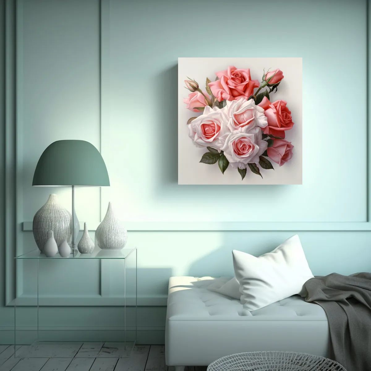 GENERICO - Belleza Vintage Cuadro Realista De Ramo De Rosas 50x50 Cm