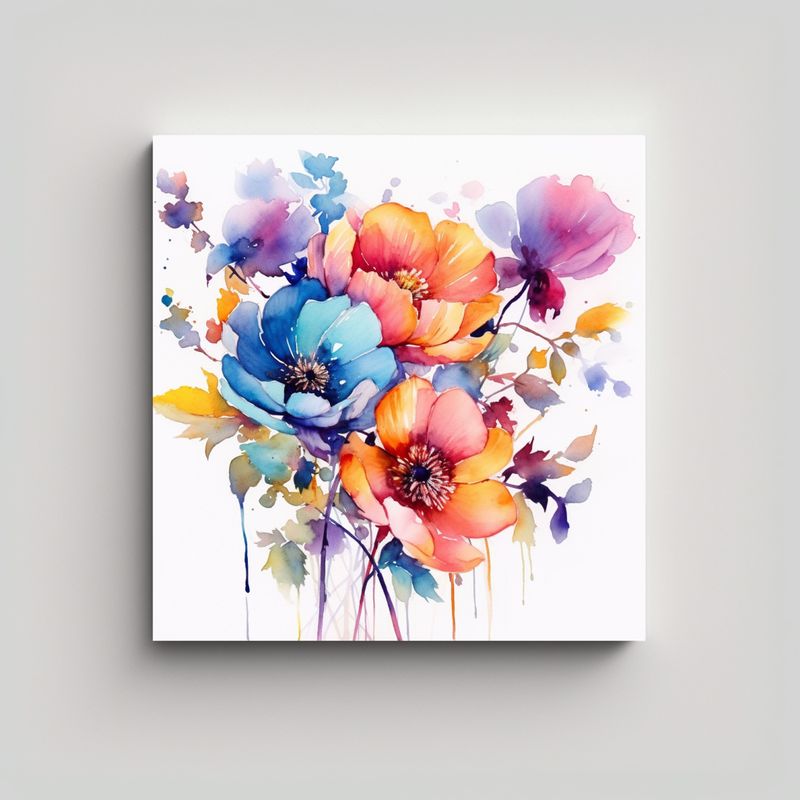 GENERICO - Inspiración Floral En Acuarela Cuadros 80x80 Cm