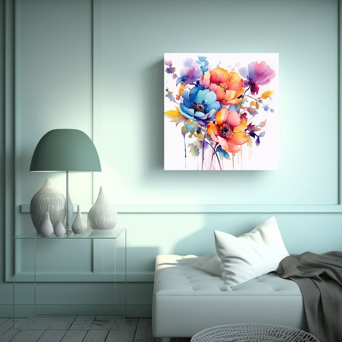 GENERICO - Inspiración Floral En Acuarela Cuadros 40x40 Cm