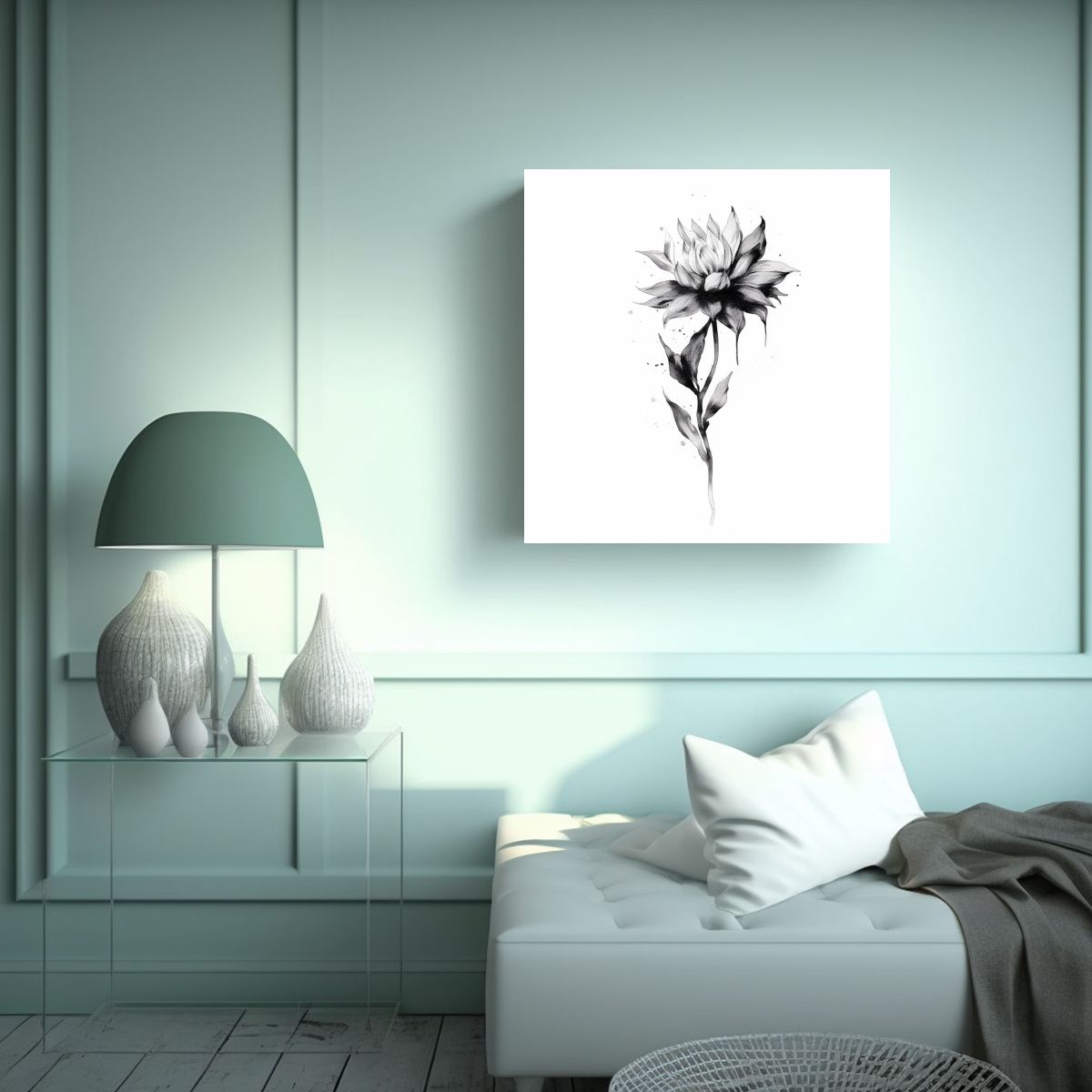 GENERICO - Dibujo De Flor En Blanco Y Negro: Arte De Pared 50x50 Cm