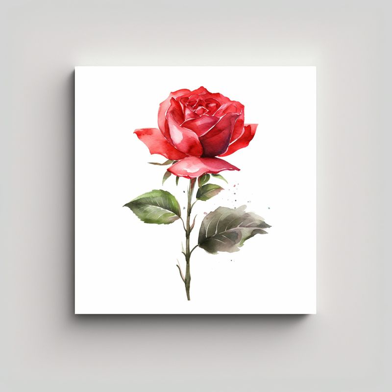 GENERICO - Rosa Roja Acuarela Moderna Con Tallo Lienzo De 40x40 Cm