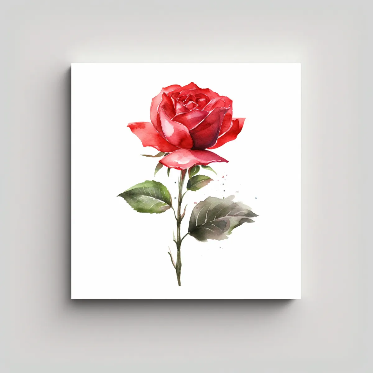 GENERICO - Rosa Roja Acuarela Moderna Con Tallo Lienzo De 30x30 Cm