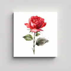 GENERICO - Rosa Roja Acuarela Moderna Con Tallo Lienzo De 30x30 Cm