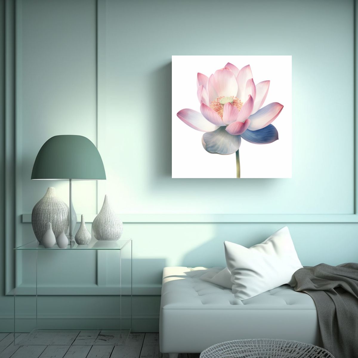 GENERICO - Cuadro Decorativo Canva Flor De Loto En Acuarela 60x60 Cm