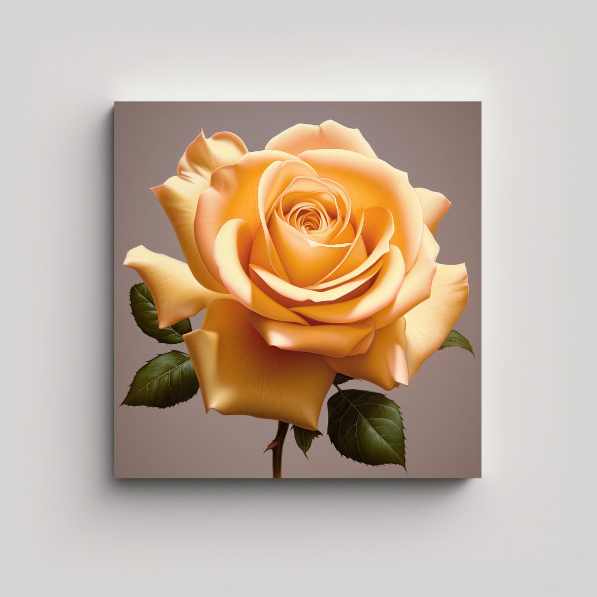 GENERICO - Composición De Rosa Amarilla En Tela En Bastidor 40x40 Cm