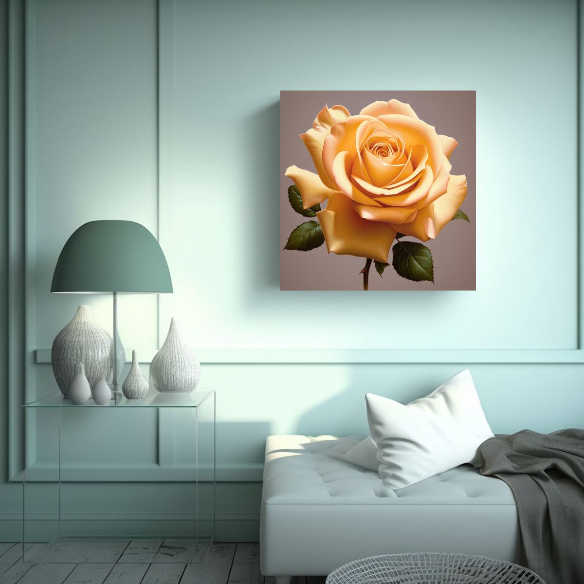 GENERICO - Composición De Rosa Amarilla En Tela En Bastidor 30x30 Cm