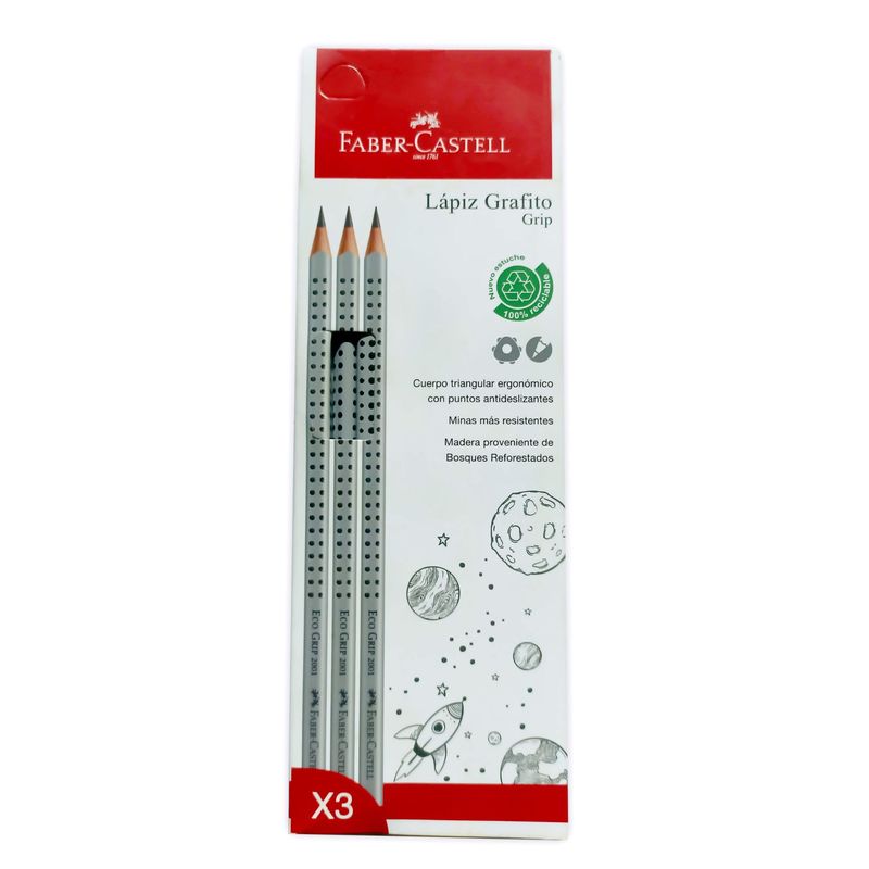 FABER-CASTELL - Lápiz grafito Eco Grip Faber-Castell 2001B x3 BC