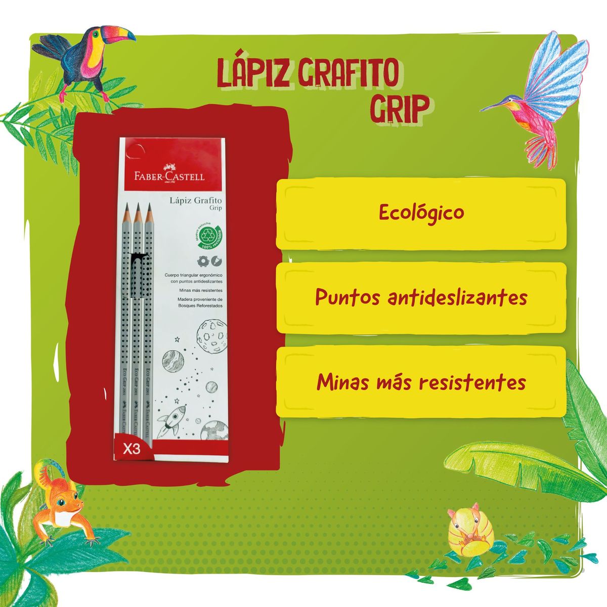 FABER-CASTELL - Lápiz grafito Eco Grip Faber-Castell 2001B x3 BC