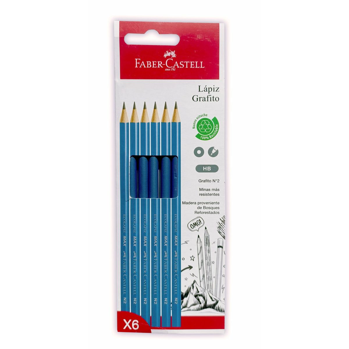 FABER-CASTELL - Lápiz grafito ECO HB Faber-Castell cuerpo azul X6 BC